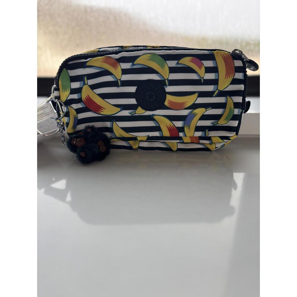 Kipling Banana Print Small Pouch with Monkey Keychain